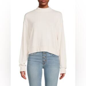 LESJOUR! The Mock Neck Long Sleeve T-shirt Creme Large NWT*